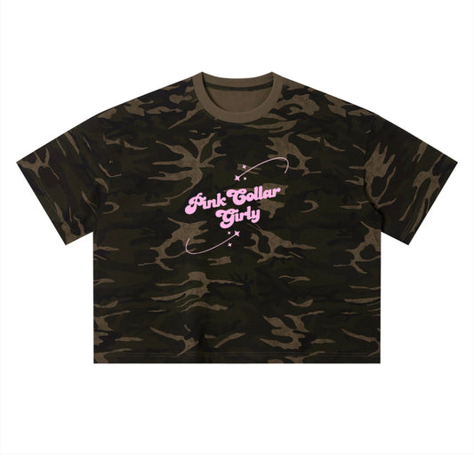 Pink Collar Girly Oversized Camo Tee
